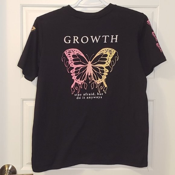 Urban Kids Girl's Black Growth Butterfly Short Sleeve T-Shirt-Size: Large/14-16 - Picture 4 of 6